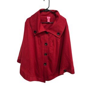 Du Jour Womens Red Polyester Button-Front Cape Jacket Size XL Elevated Outerwear